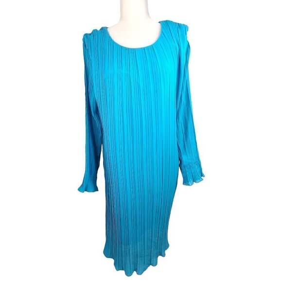 Women's Aqua Blue Pleated Retro Long Sleeve Maxi Maternity Dress SM Brand - Picture 1 of 7